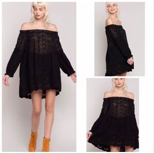 OFF Shoulder Tunic with Eyelet in Black